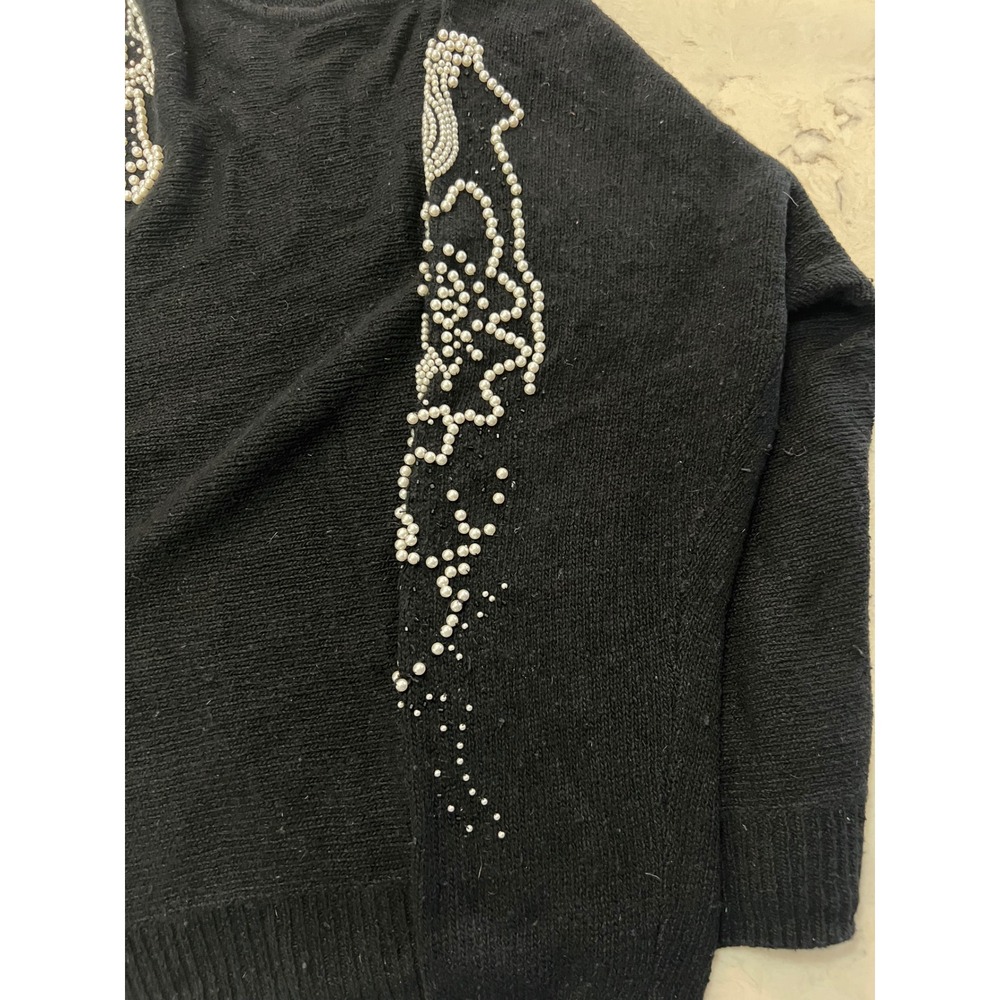Gladys Bagley Vintage Black Knit Sweater Pearl Embellish 80s Glam Pullover - Picture 3 of 8
